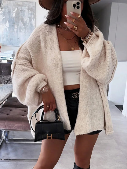 2025 Women Oversized Cardigan Sweater Knit Cardigan Stylish Female Oversized Warm Sweater With Lantern Sleeves Solid For Fall