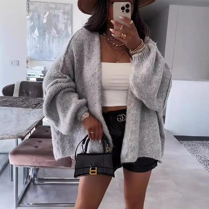 2025 Women Oversized Cardigan Sweater Knit Cardigan Stylish Female Oversized Warm Sweater With Lantern Sleeves Solid For Fall