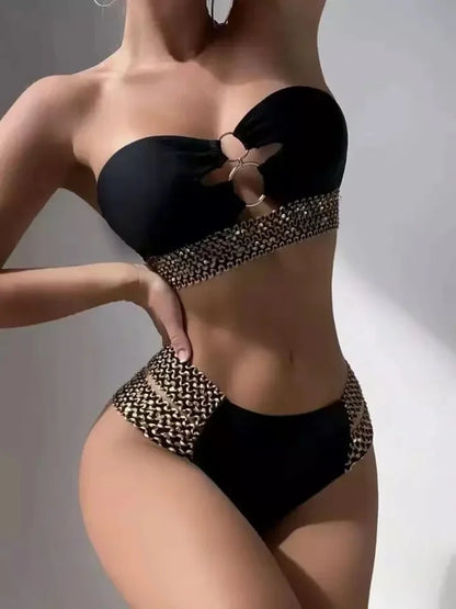 Black Bikini Women 2024 Sexy Swimsuit Female High Waist 2 Piece Swimwear Solid Swimming Bandeau Bathing Suit Beachwear Biquini